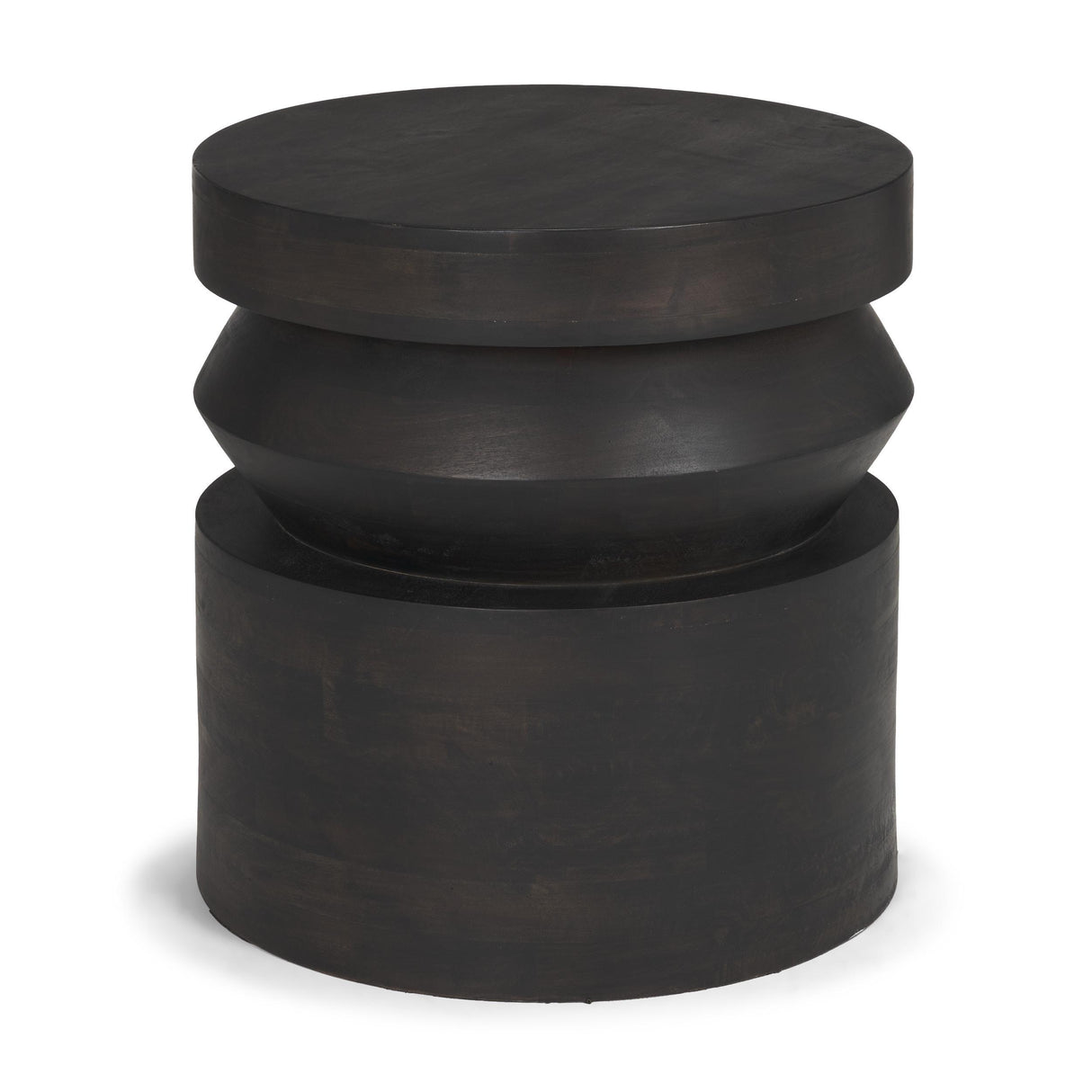 Mercana Rashama Dark Brown Wood Stacked Geometric Round Accent Table