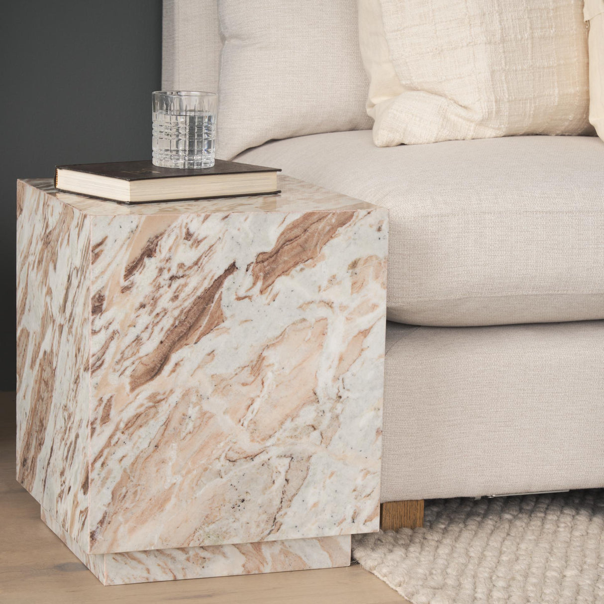 Mercana Matteo Solid Pink Marble Square Side Table
