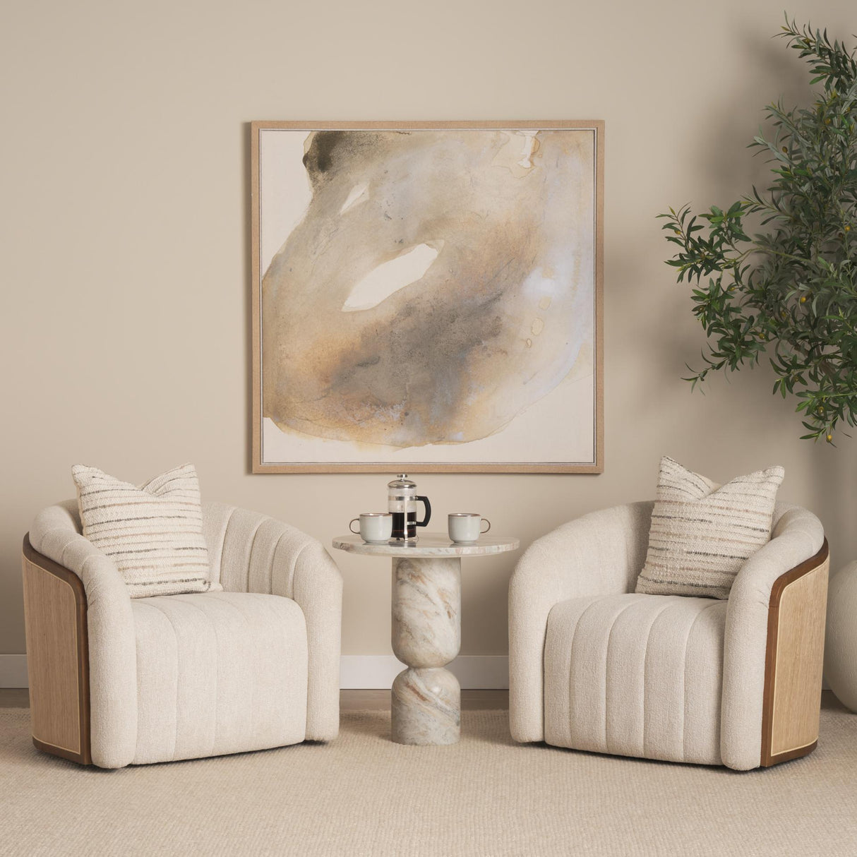 Mercana Fonda Cream Fabric w/ Natural Jute Swivel Accent Chair