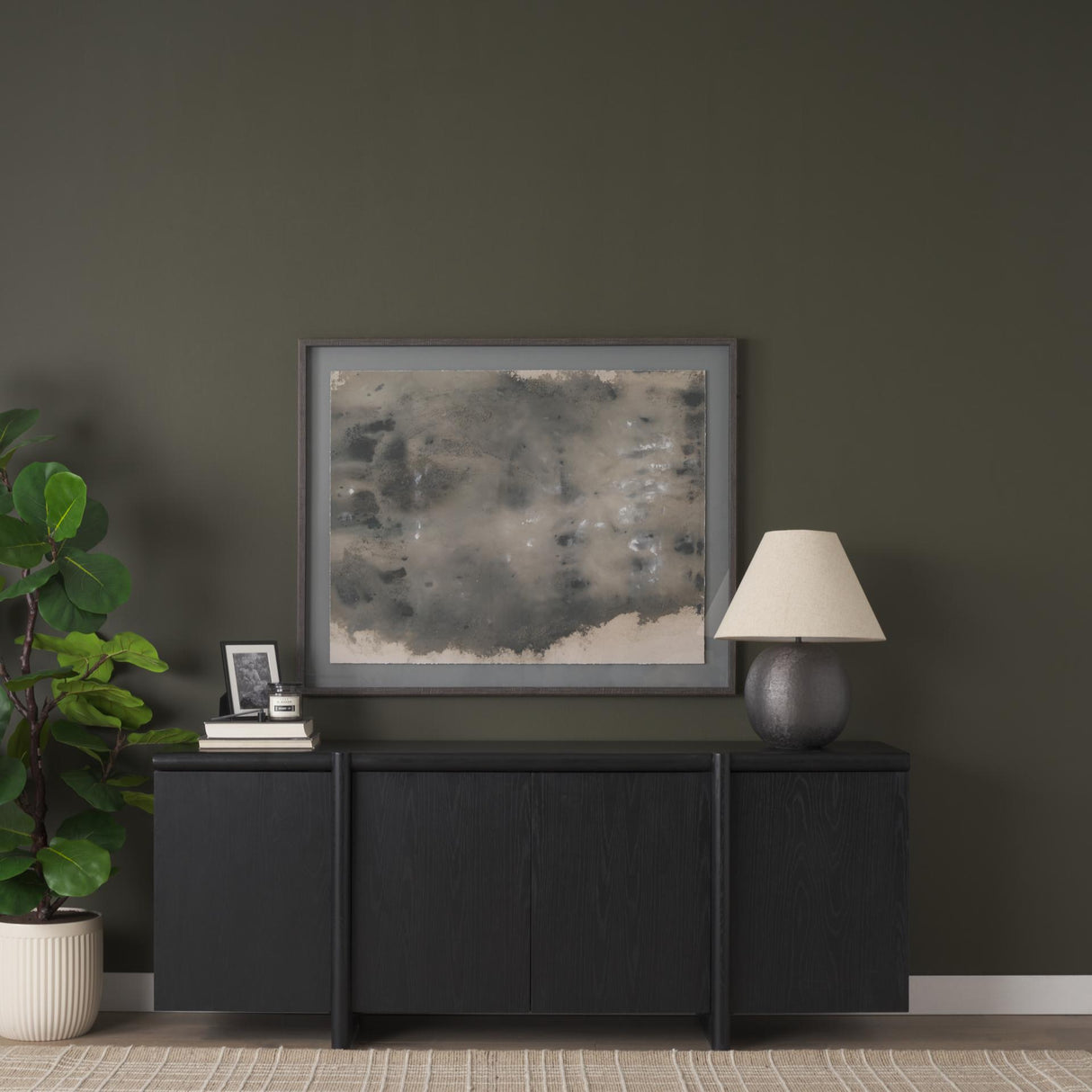 Mercana Rowan Black Oak Wood Closed 4 Door Sideboard