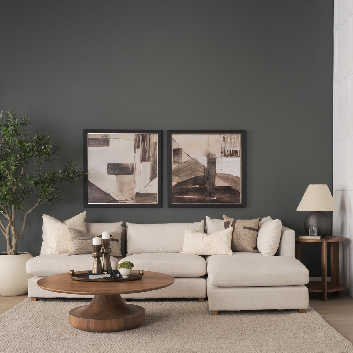 Mercana Arno Warm Mid-Brown Wood Sculptural Round Coffee Table