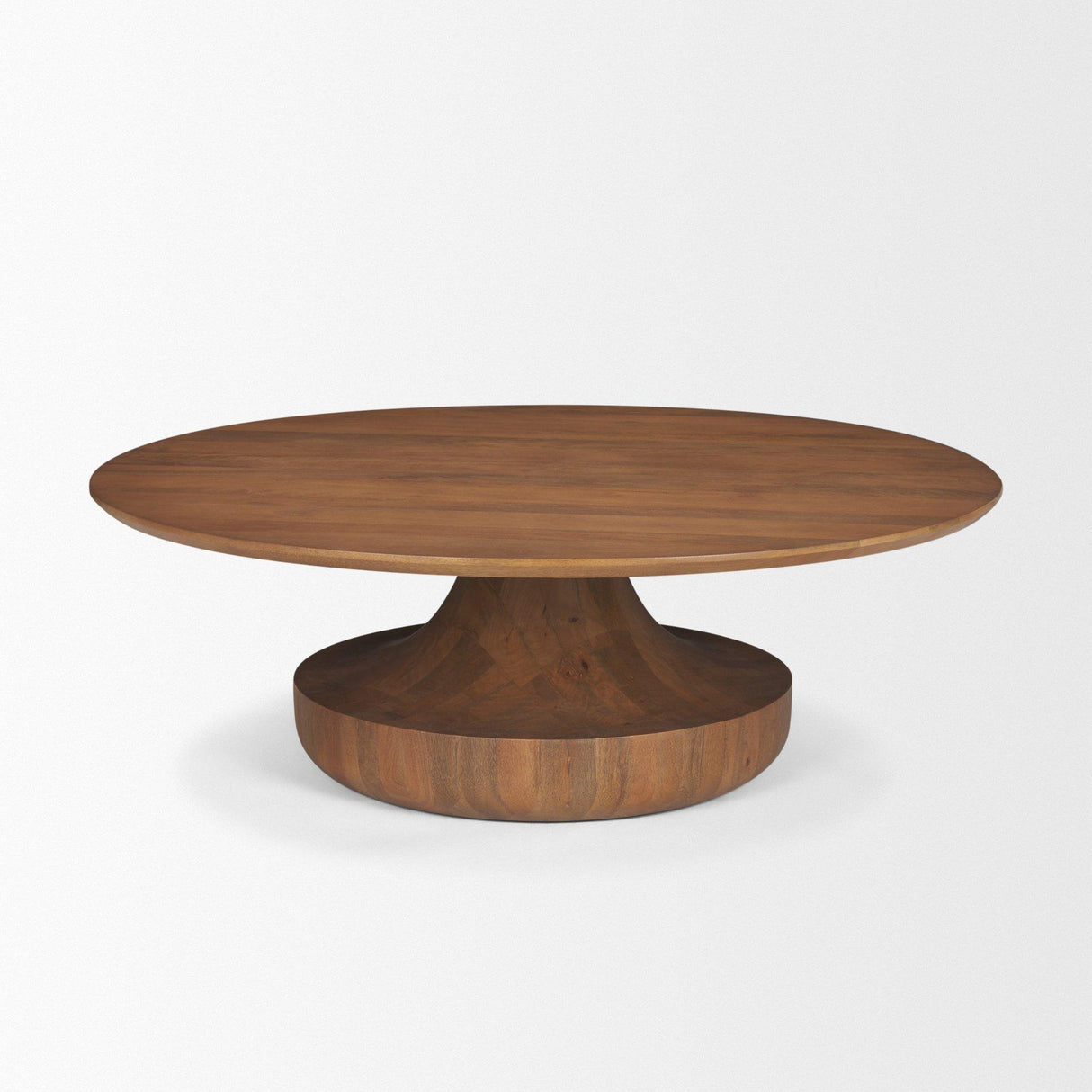 Mercana Arno Warm Mid-Brown Wood Sculptural Round Coffee Table