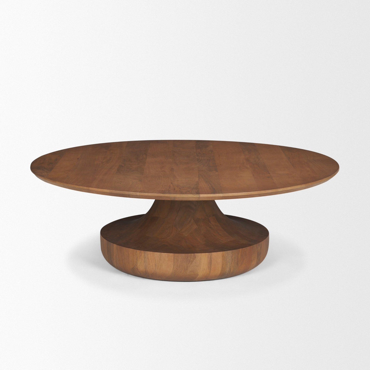 Mercana Arno Warm Mid-Brown Wood Sculptural Round Coffee Table