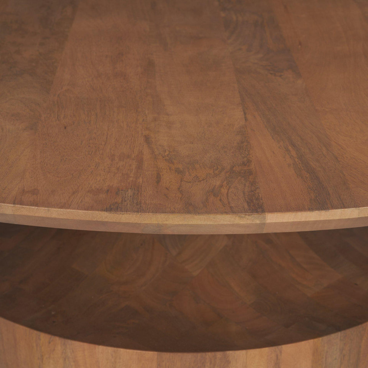 Mercana Arno Warm Mid-Brown Wood Sculptural Round Coffee Table