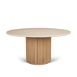 Mercana Marbrello 60" Botticino Marble Top Light Brown Fluted Wood Round Dining Table