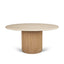 Mercana Marbrello 60" Botticino Marble Top Light Brown Fluted Wood Round Dining Table