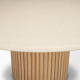 Mercana Marbrello 60" Botticino Marble Top Light Brown Fluted Wood Round Dining Table
