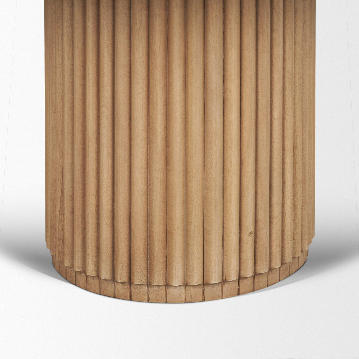 Mercana Marbrello 60" Botticino Marble Top Light Brown Fluted Wood Round Dining Table