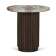 Mercana Marbrello Pink Marble Top Espresso Brown Fluted Wood Round Side Table