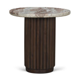 Mercana Marbrello Pink Marble Top Espresso Brown Fluted Wood Round Side Table