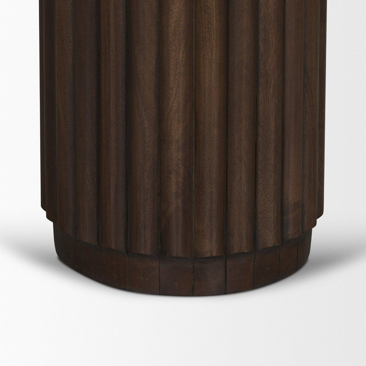 Mercana Marbrello Pink Marble Top Espresso Brown Fluted Wood Round Side Table