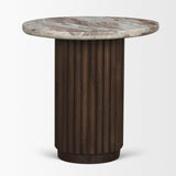 Mercana Marbrello Pink Marble Top Espresso Brown Fluted Wood Round Side Table