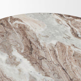 Mercana Marbrello Pink Marble Top Espresso Brown Fluted Wood Round Side Table
