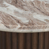 Mercana Marbrello Pink Marble Top Espresso Brown Fluted Wood Round Side Table
