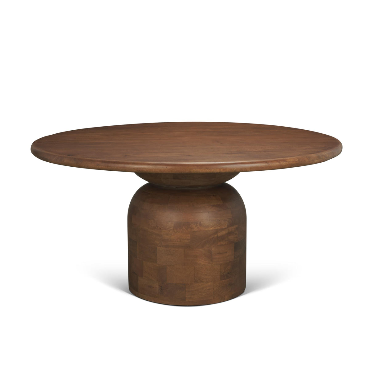 Mercana Atlas 60" Warm Mid-Brown Wood Stacked Pedestal Base Round Dining Table