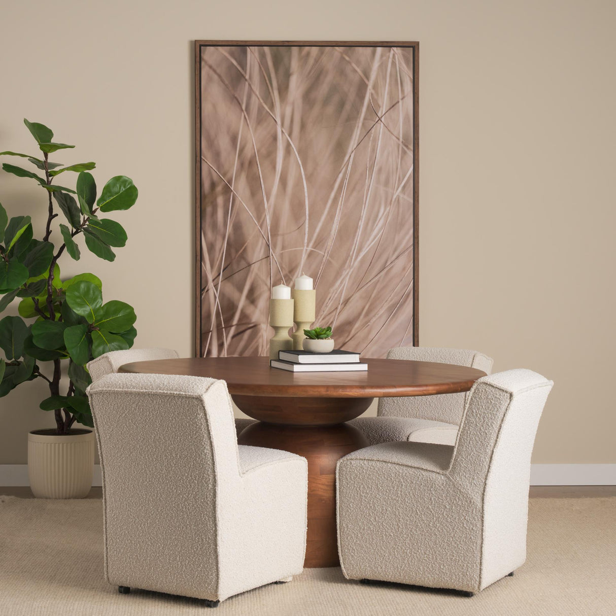 Mercana Atlas 60" Warm Mid-Brown Wood Stacked Pedestal Base Round Dining Table