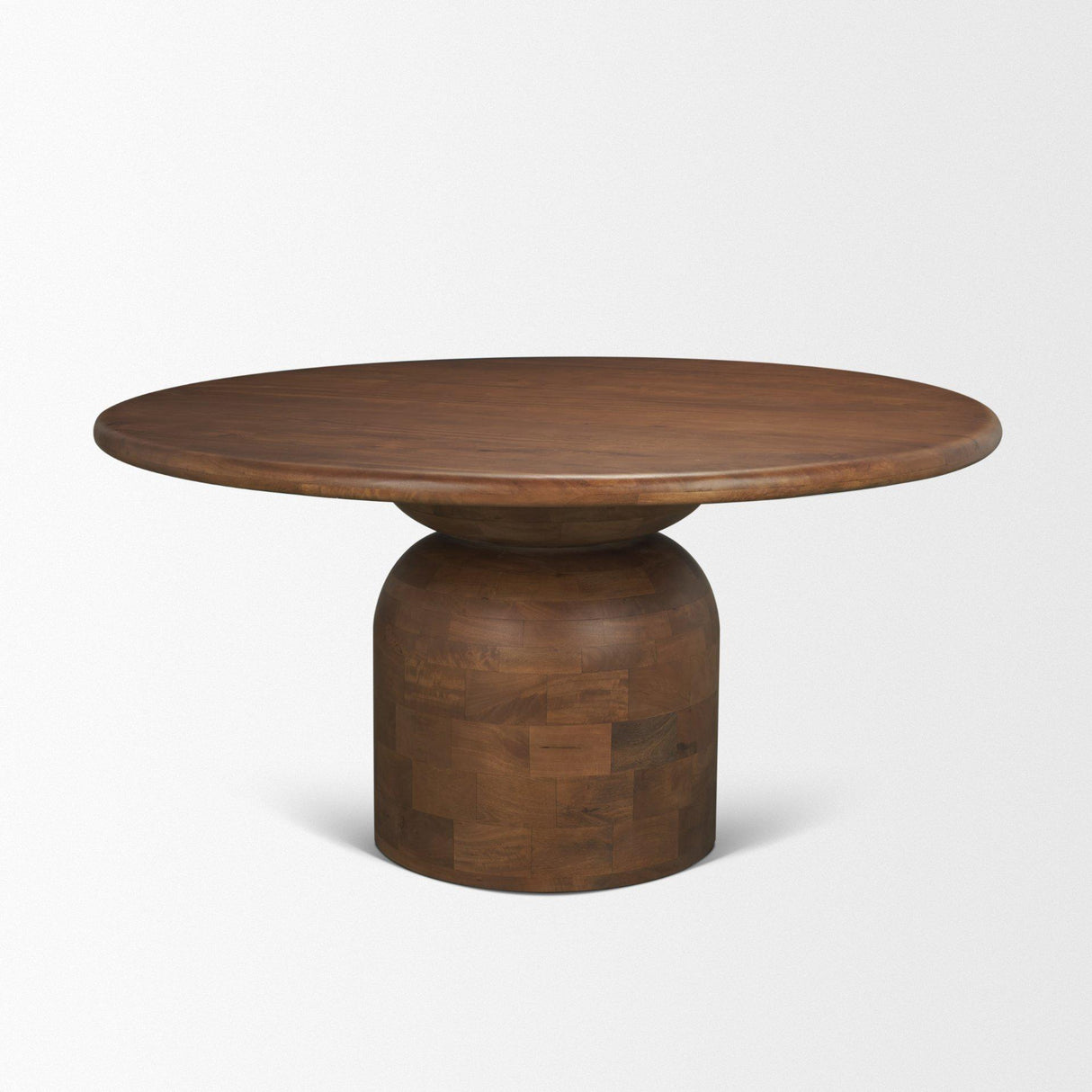 Mercana Atlas 60" Warm Mid-Brown Wood Stacked Pedestal Base Round Dining Table