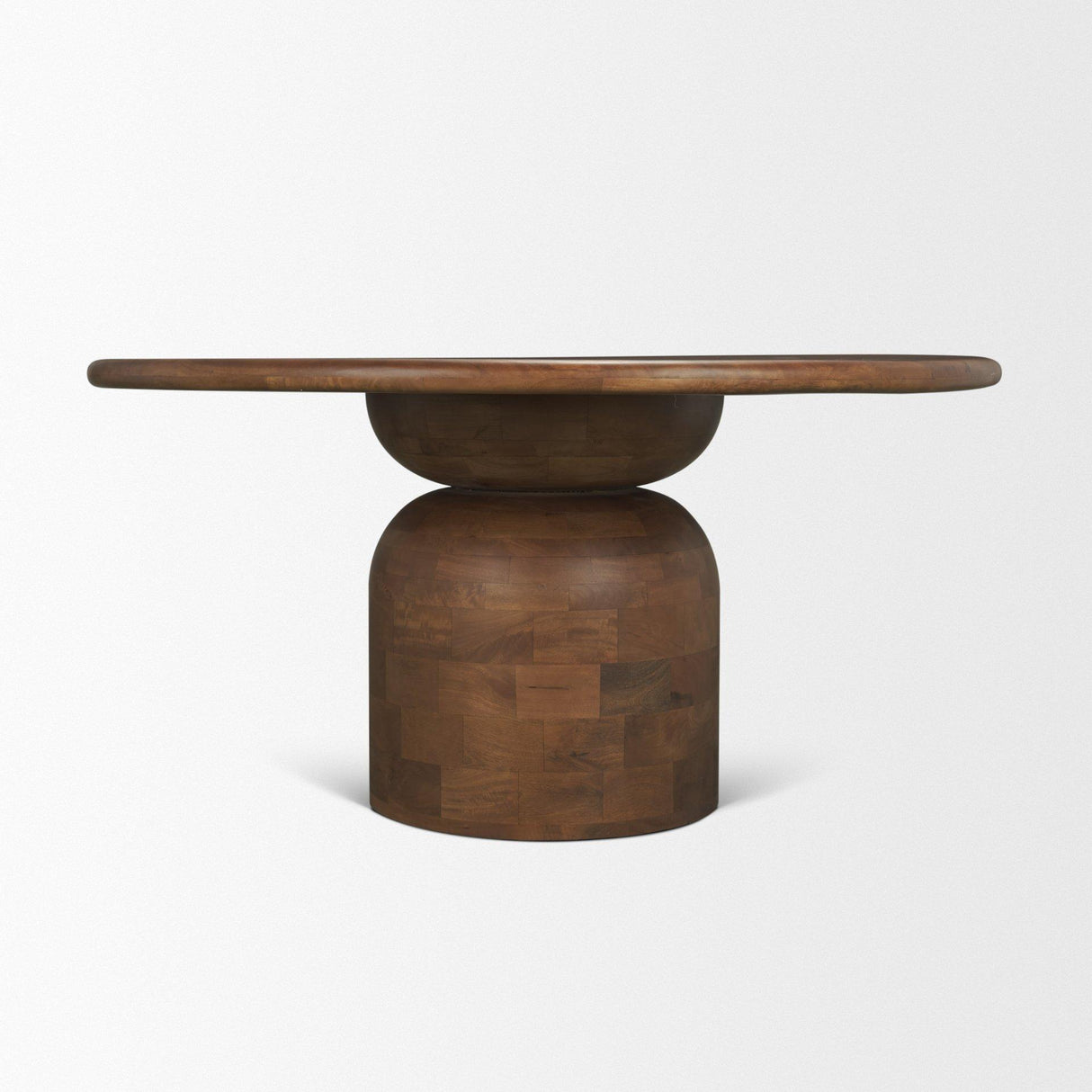 Mercana Atlas 60" Warm Mid-Brown Wood Stacked Pedestal Base Round Dining Table