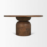 Mercana Atlas 60" Warm Mid-Brown Wood Stacked Pedestal Base Round Dining Table