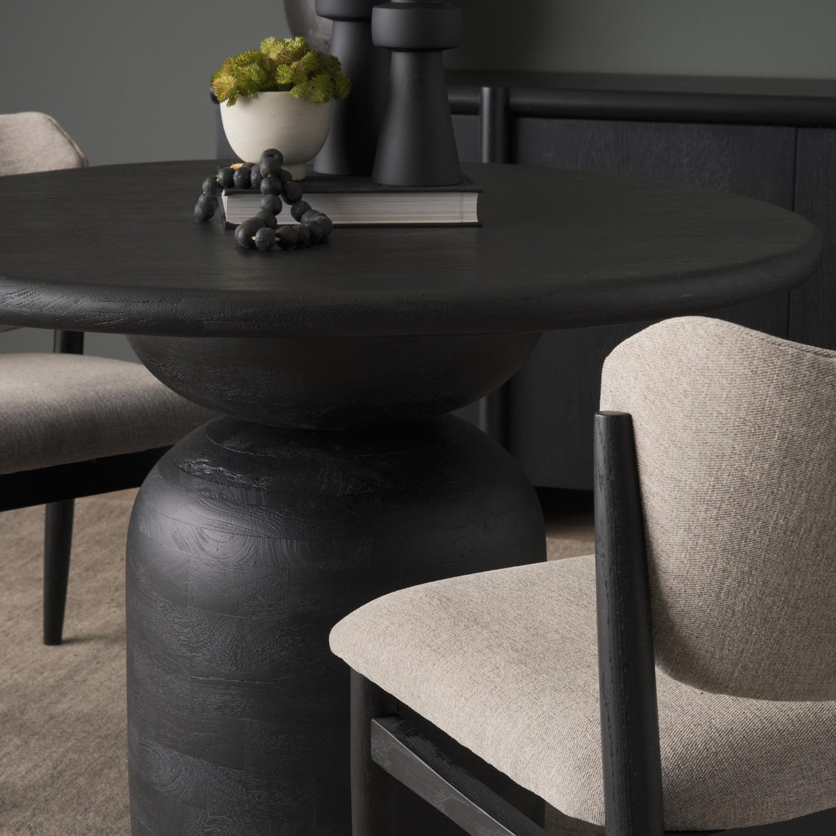Mercana Atlas 42" Black Wood Stacked Pedestal Base Round Dining Table