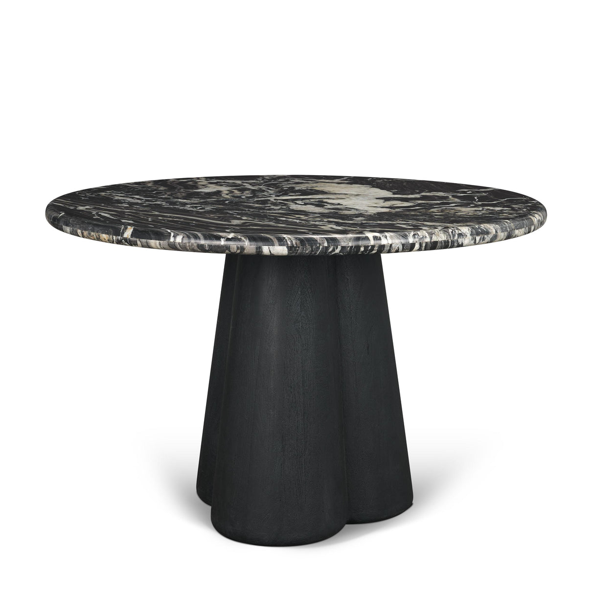 Mercana Marilyn Black Forest Marble Black Wood Pedestal Round Dining Table