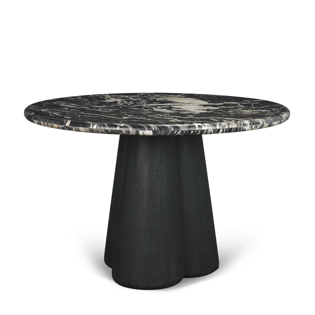 Mercana Marilyn Black Forest Marble Black Wood Pedestal Round Dining Table