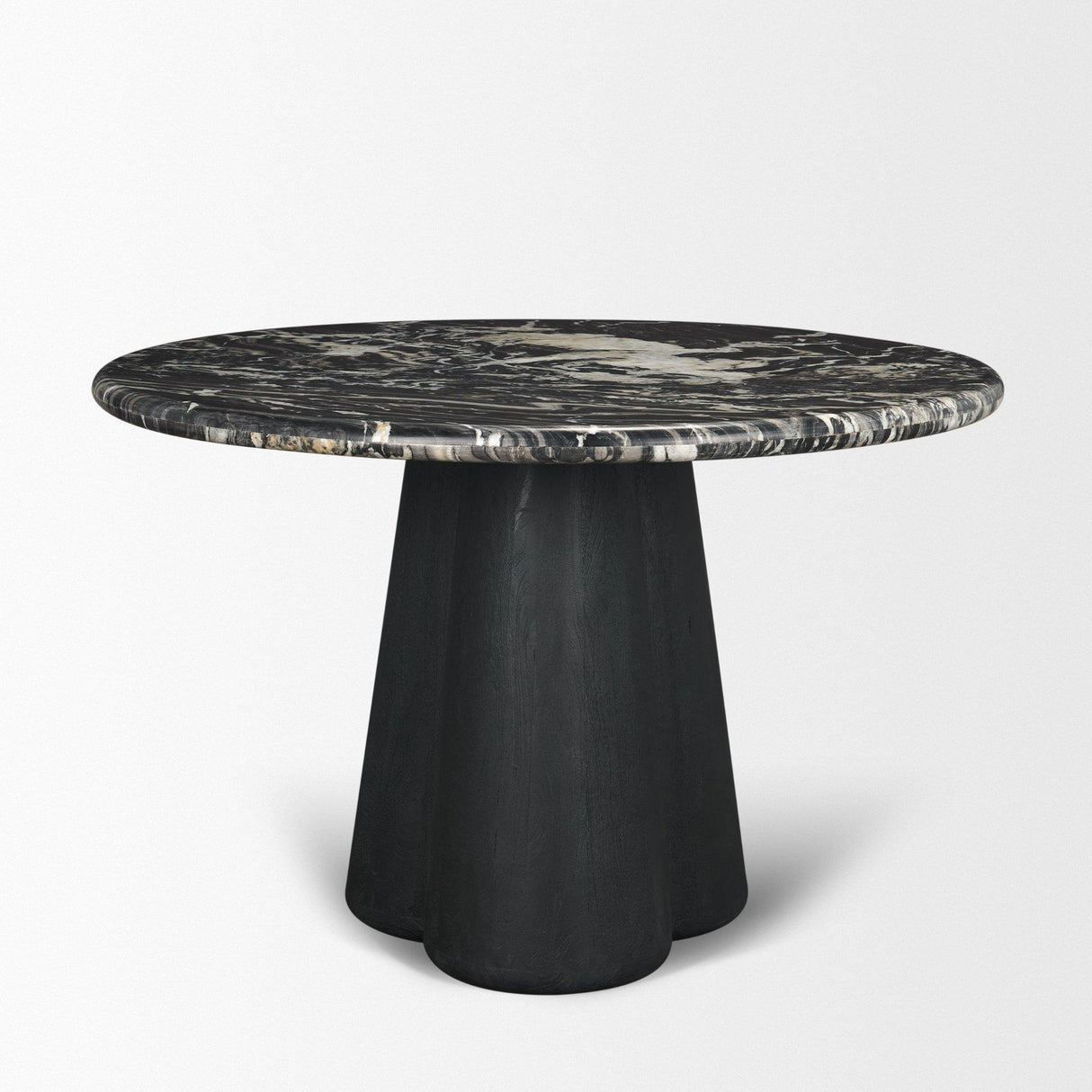 Mercana Marilyn Black Forest Marble Black Wood Pedestal Round Dining Table