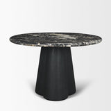 Mercana Marilyn Black Forest Marble Black Wood Pedestal Round Dining Table