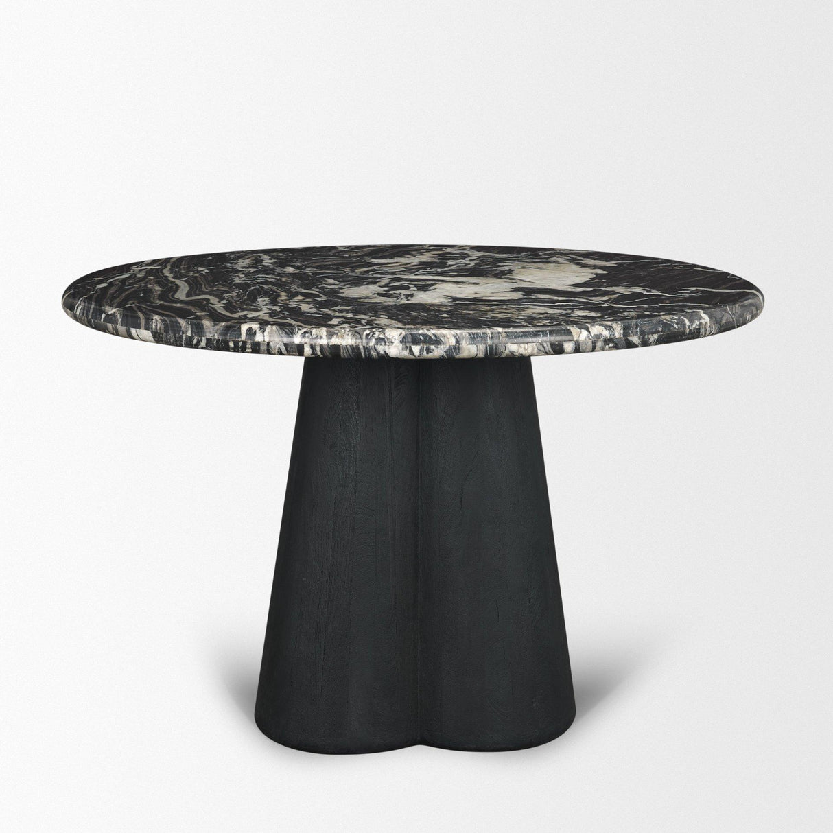 Mercana Marilyn Black Forest Marble Black Wood Pedestal Round Dining Table