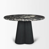 Mercana Marilyn Black Forest Marble Black Wood Pedestal Round Dining Table