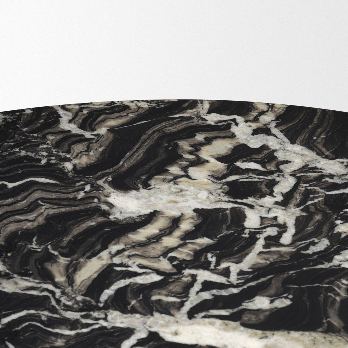 Mercana Marilyn Black Forest Marble Black Wood Pedestal Round Dining Table