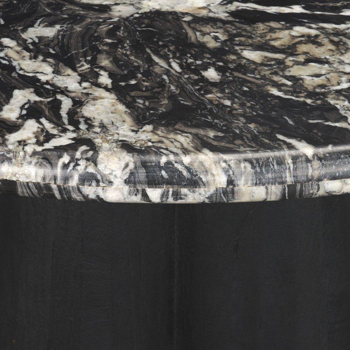 Mercana Marilyn Black Forest Marble Black Wood Pedestal Round Dining Table