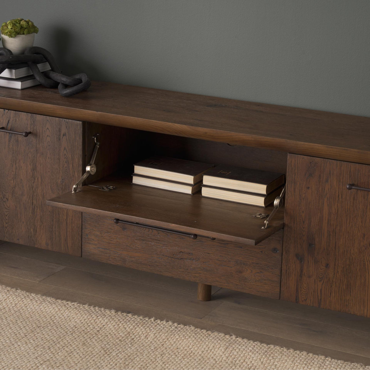 Mercana Belford 94" Dark Brown Oak Wood Media Console