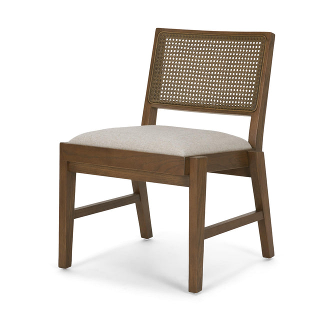 Mercana Reid Framed Brown Cane Cream Fabric Dining Chair