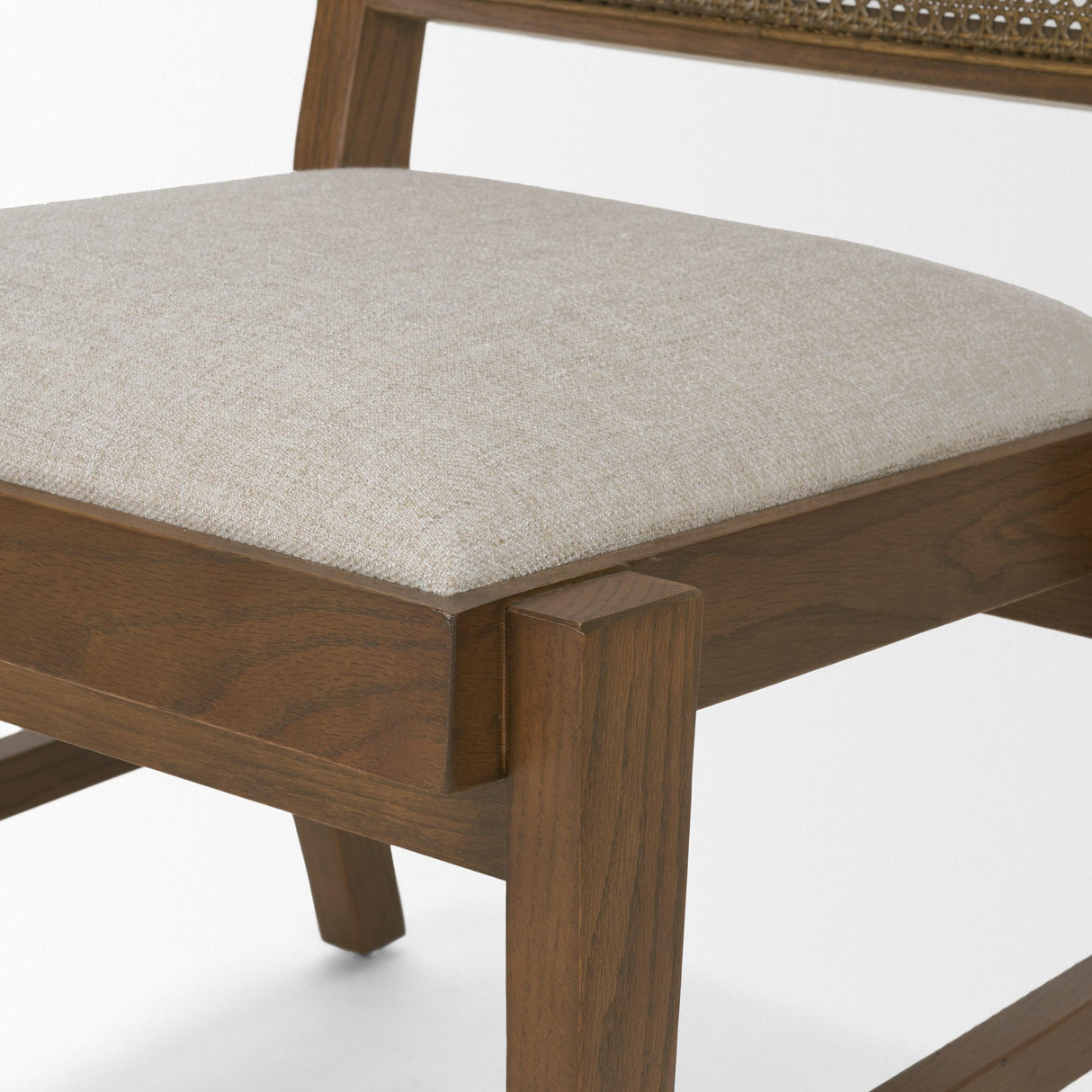 Mercana Reid Framed Brown Cane Cream Fabric Dining Chair