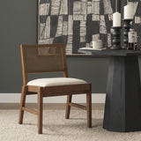 Mercana Reid Framed Brown Cane Cream Fabric Dining Chair