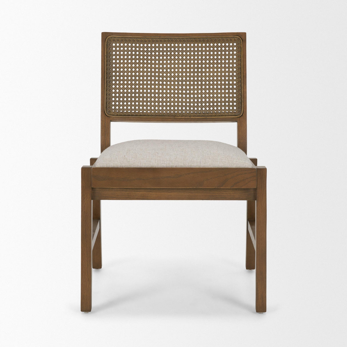 Mercana Reid Framed Brown Cane Cream Fabric Dining Chair