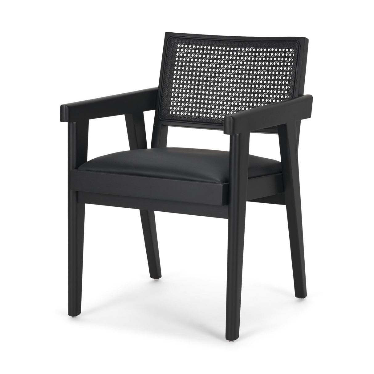 Mercana Reid Framed Black Cane Black Fabric Dining Armchair