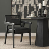 Mercana Reid Framed Black Cane Black Fabric Dining Armchair