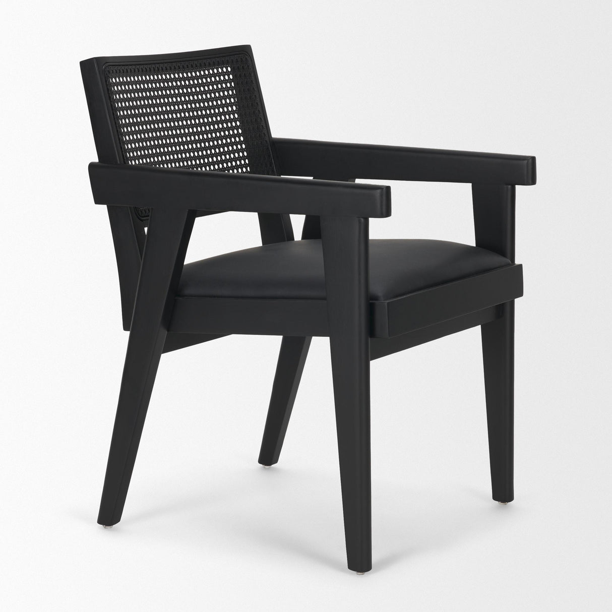 Mercana Reid Framed Black Cane Black Fabric Dining Armchair