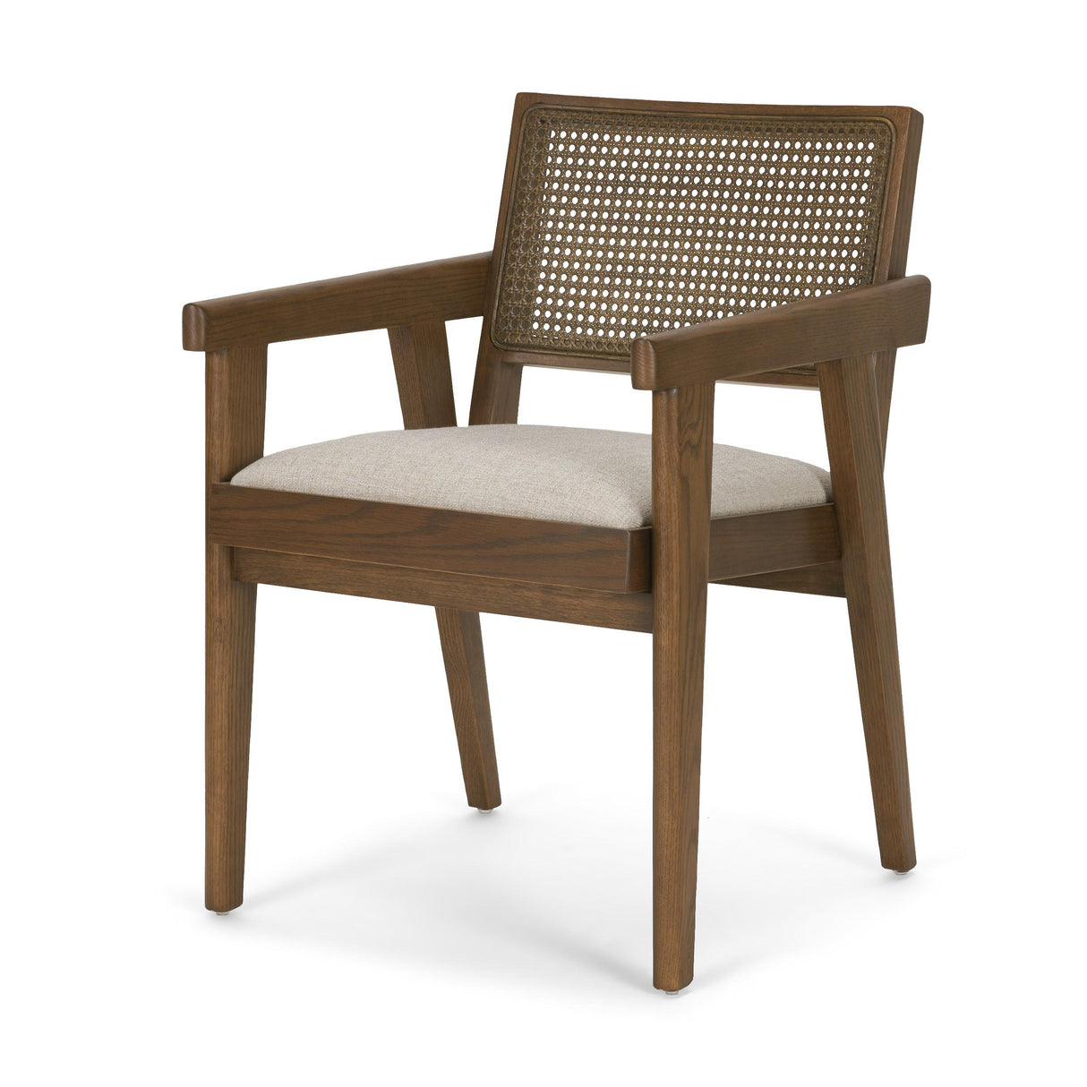Mercana Reid Framed Brown Cane Cream Fabric Dining Armchair