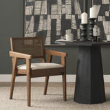 Mercana Reid Framed Brown Cane Cream Fabric Dining Armchair