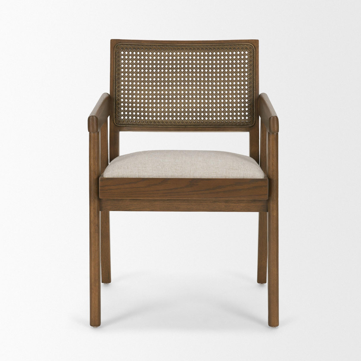 Mercana Reid Framed Brown Cane Cream Fabric Dining Armchair