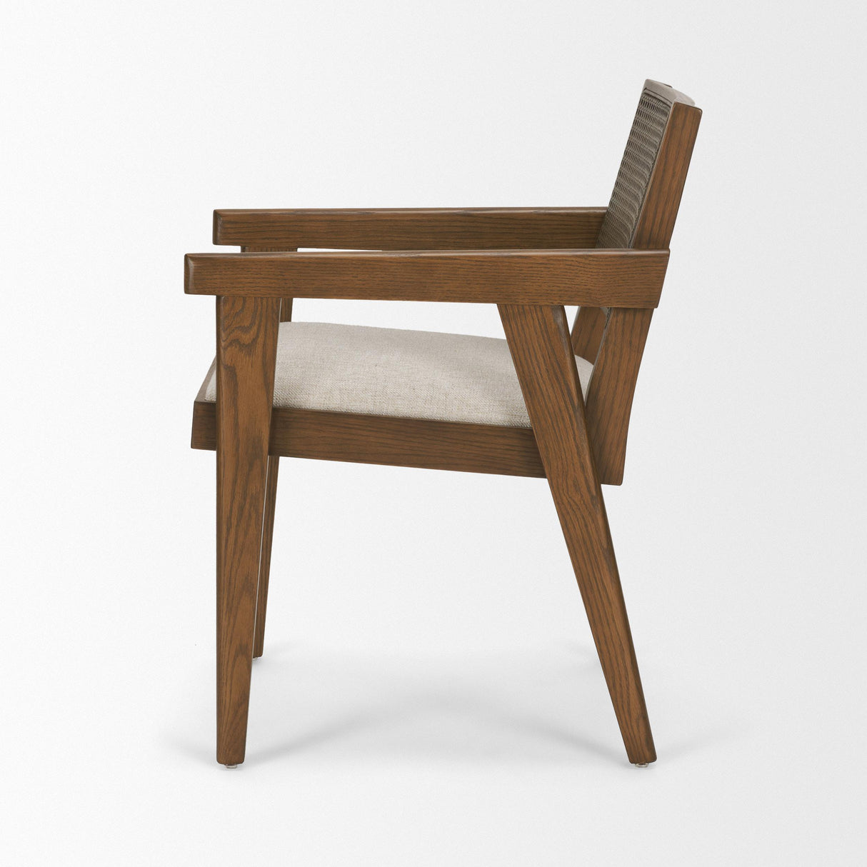 Mercana Reid Framed Brown Cane Cream Fabric Dining Armchair