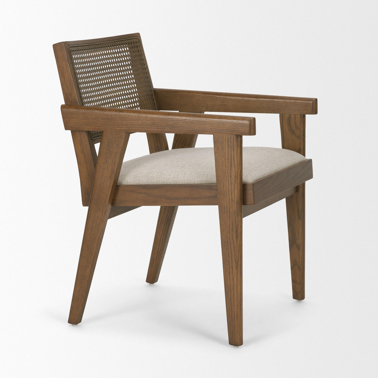 Mercana Reid Framed Brown Cane Cream Fabric Dining Armchair