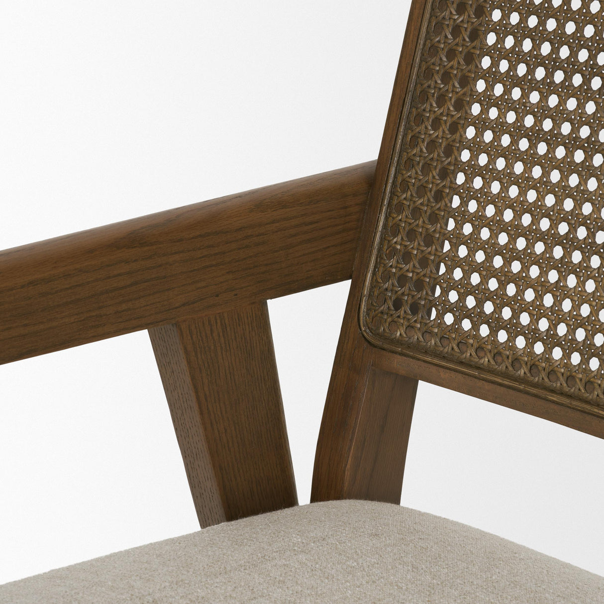 Mercana Reid Framed Brown Cane Cream Fabric Dining Armchair