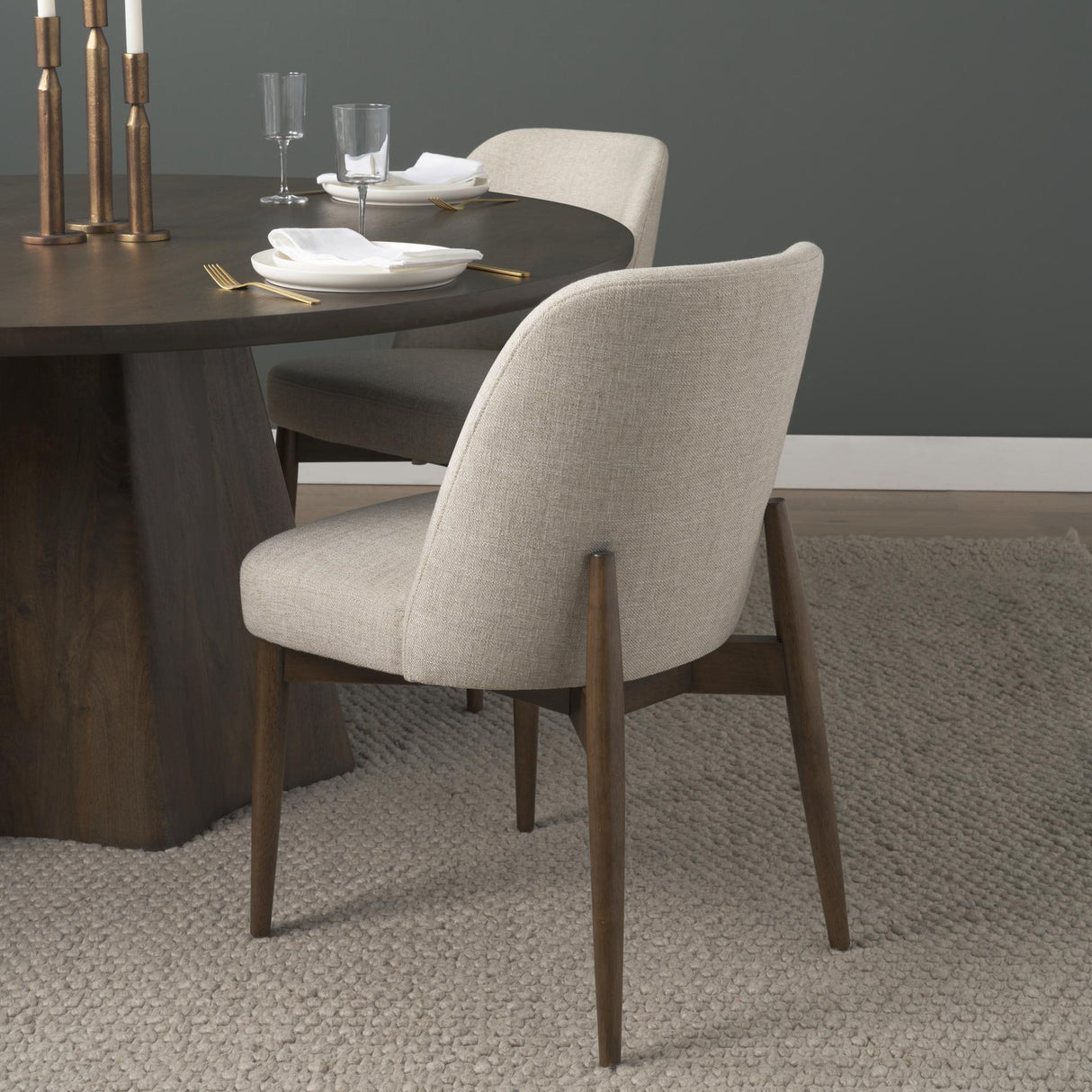 Mercana Abbie Curved Back Oatmeal Fabric Armless Dining Chair