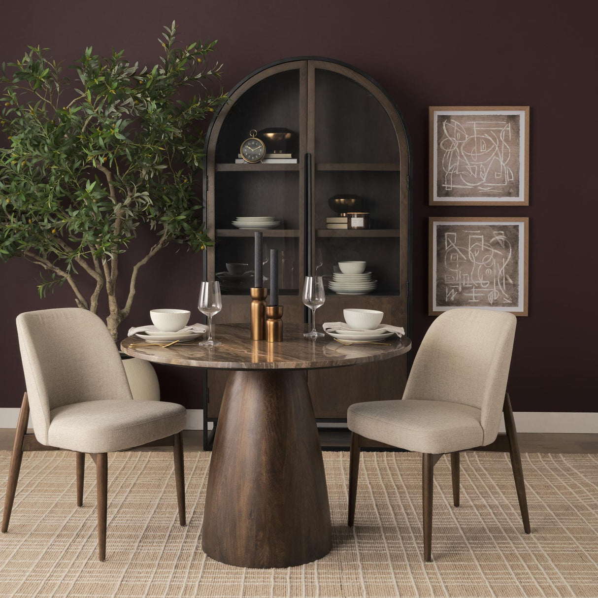 Mercana Abbie Curved Back Oatmeal Fabric Armless Dining Chair