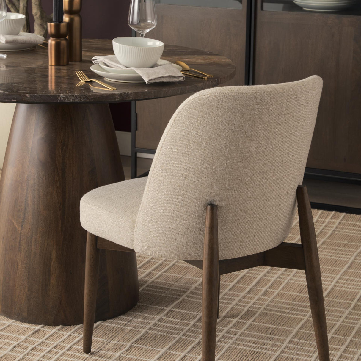 Mercana Abbie Curved Back Oatmeal Fabric Armless Dining Chair