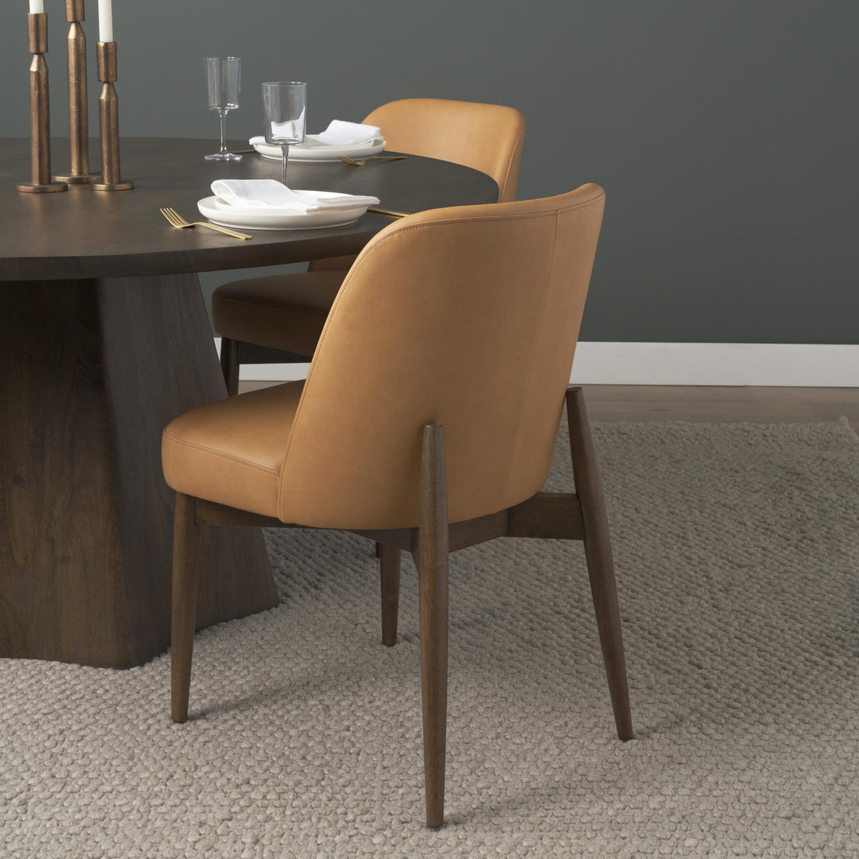 Mercana Abbie Slope Curved Back Tan Leather Dining Side Chair